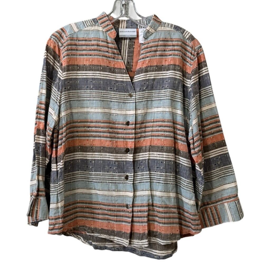 Alfred Dunner Women Size 12P Cotton Button Down Shirt Distressed Casual Office
